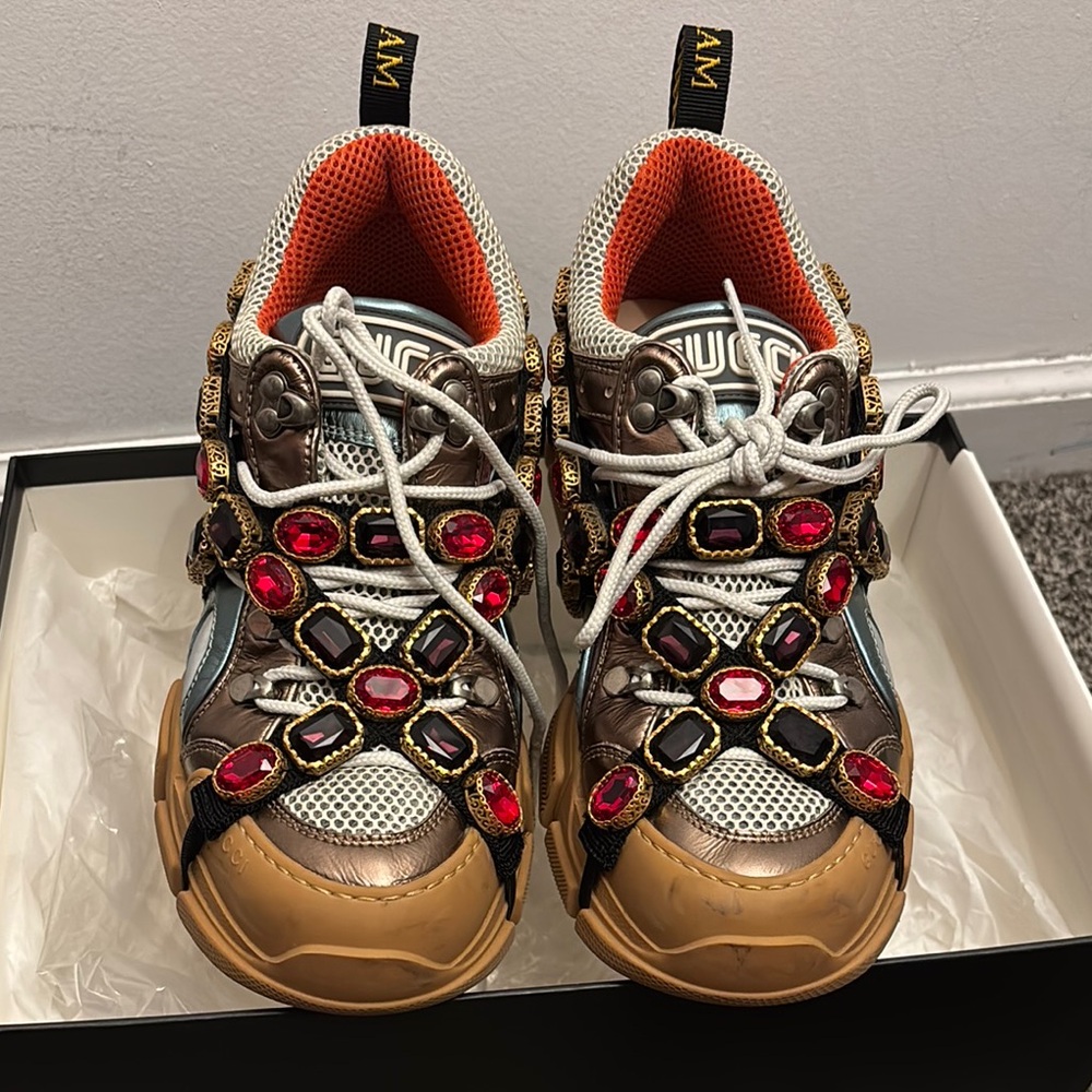 Embellished Sneakers with Red and Gold Accents